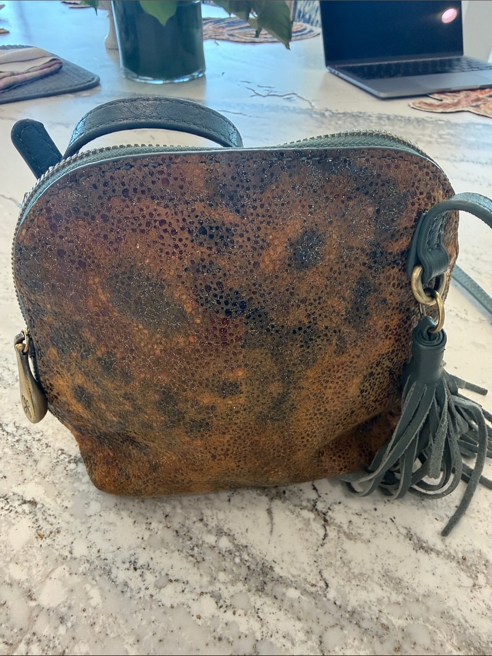 HOBO Leather Crossbody Bag in Distressed Brown with Tassel